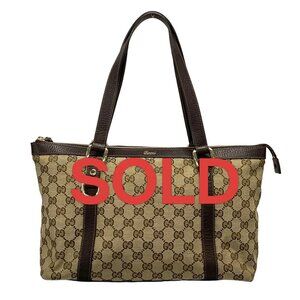 GUCCI Abbey GG Beige Dark Brown Jacquard Leather Tote Bag 428-070725